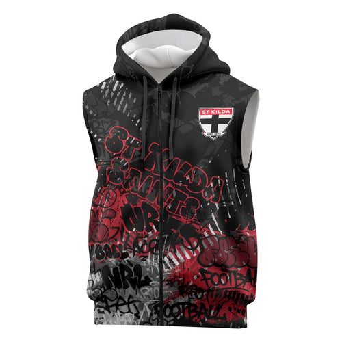 St Kilda Saints Sleeveless Zip Hoodie Urban Graffiti Street Art - Bold Abstract Spray Paint