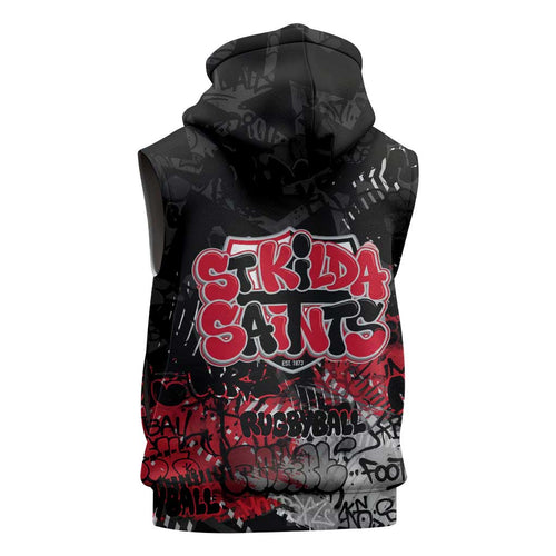 St Kilda Saints Sleeveless Zip Hoodie Urban Graffiti Street Art - Bold Abstract Spray Paint