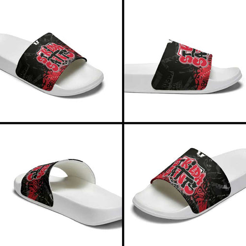 St Kilda Saints Slide Sandals Urban Graffiti Street Art - Bold Abstract Spray Paint