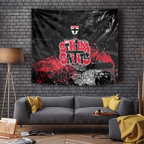 St Kilda Saints Tapestry Urban Graffiti Street Art - Bold Abstract Spray Paint