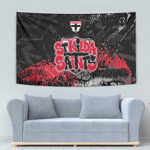 St Kilda Saints Tapestry Urban Graffiti Street Art - Bold Abstract Spray Paint