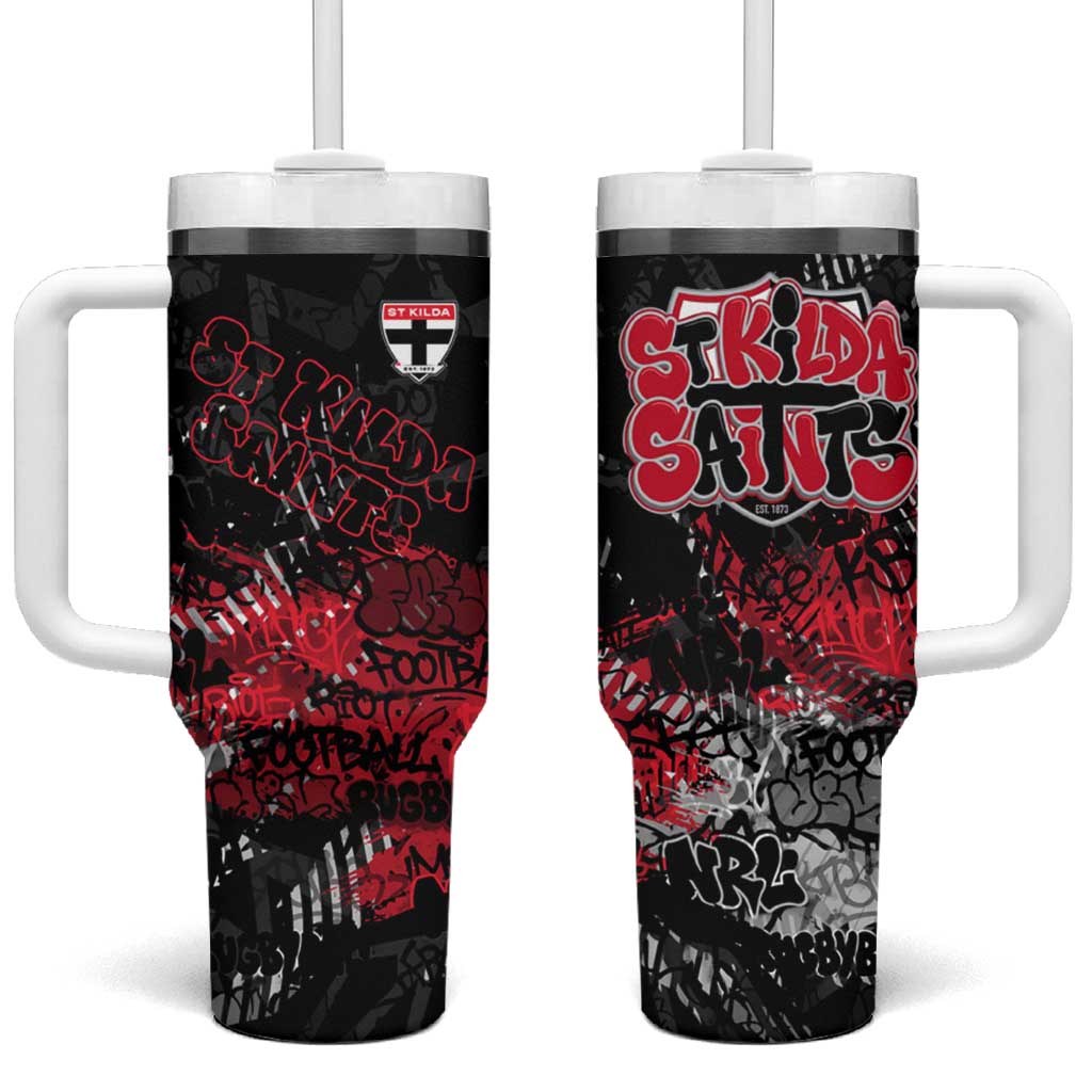 St Kilda Saints Tumbler With Handle Urban Graffiti Street Art - Bold Abstract Spray Paint