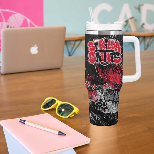 St Kilda Saints Tumbler With Handle Urban Graffiti Street Art - Bold Abstract Spray Paint