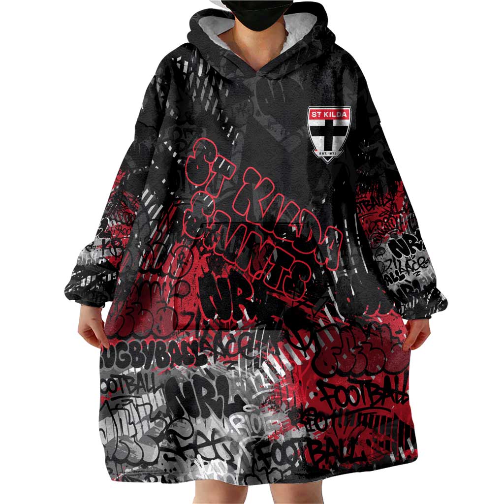 St Kilda Saints Wearable Blanket Hoodie Urban Graffiti Street Art - Bold Abstract Spray Paint
