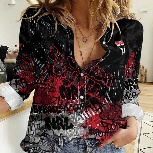 St Kilda Saints Women Casual Shirt Urban Graffiti Street Art - Bold Abstract Spray Paint