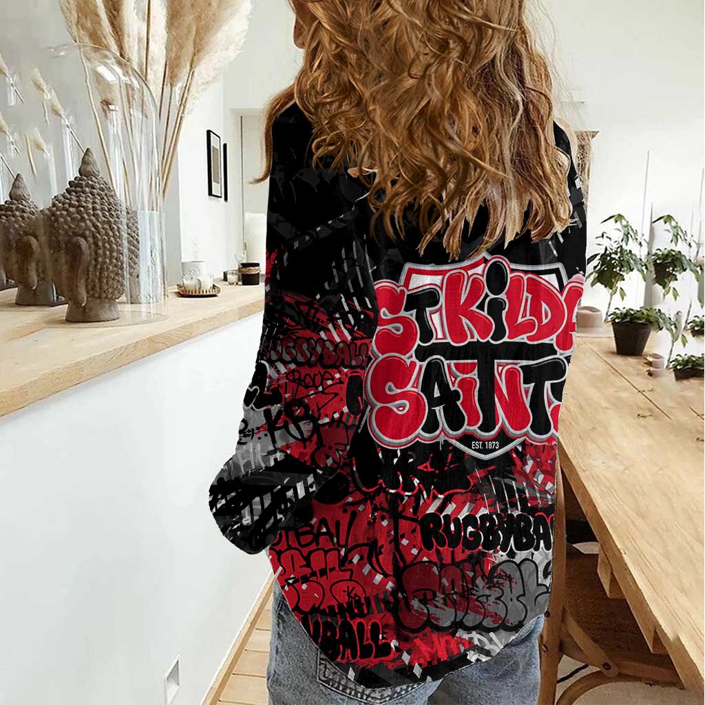 St Kilda Saints Women Casual Shirt Urban Graffiti Street Art - Bold Abstract Spray Paint