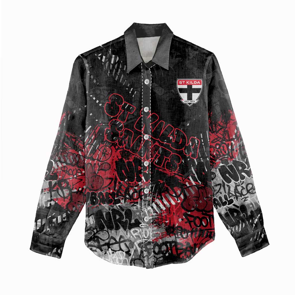 St Kilda Saints Women Casual Shirt Urban Graffiti Street Art - Bold Abstract Spray Paint