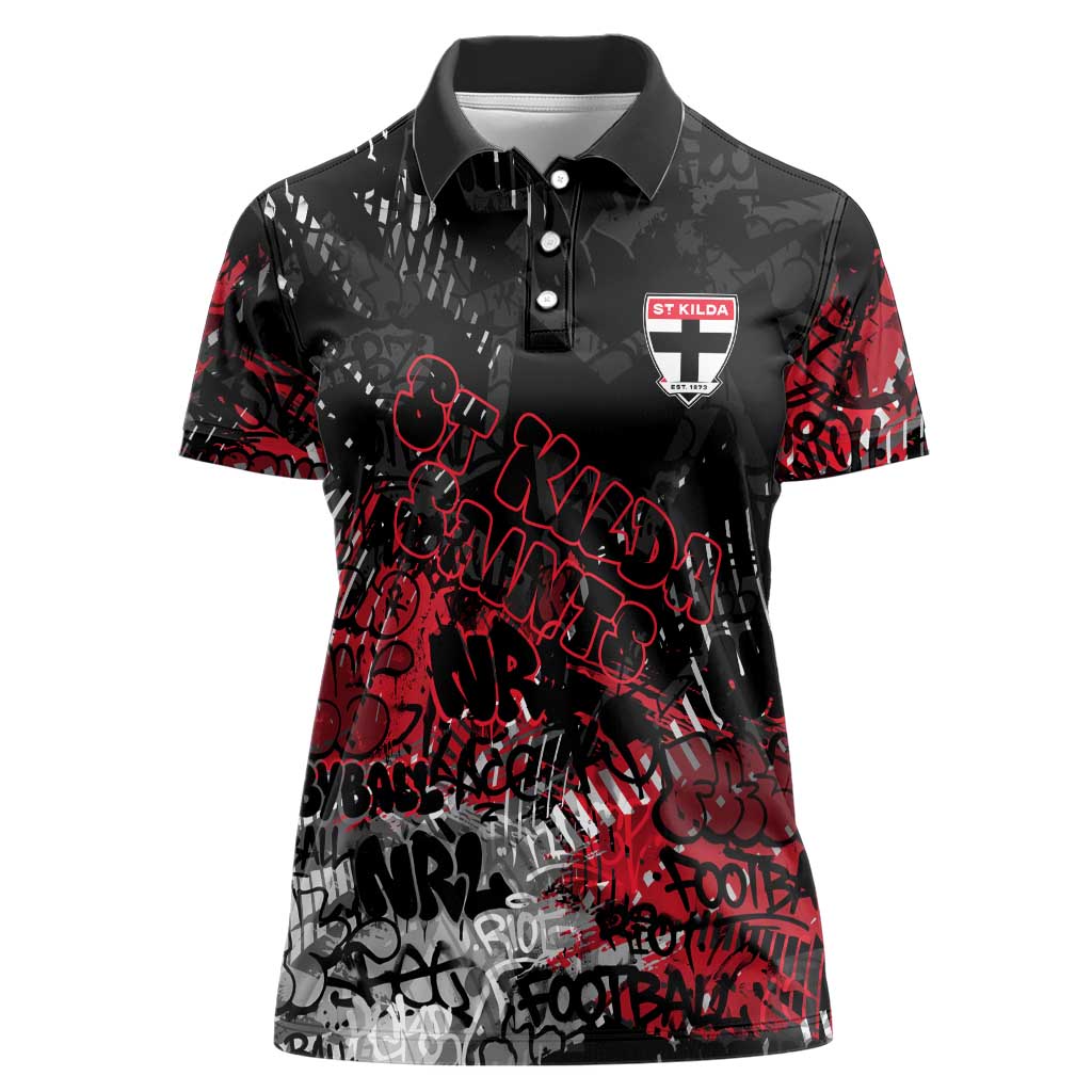 St Kilda Saints Women Polo Shirt Urban Graffiti Street Art - Bold Abstract Spray Paint