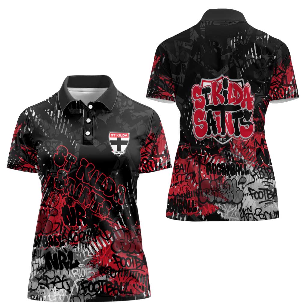 St Kilda Saints Women Polo Shirt Urban Graffiti Street Art - Bold Abstract Spray Paint
