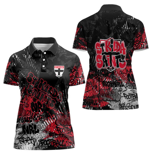 St Kilda Saints Women Polo Shirt Urban Graffiti Street Art - Bold Abstract Spray Paint