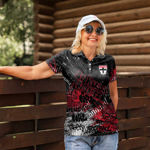 St Kilda Saints Women Polo Shirt Urban Graffiti Street Art - Bold Abstract Spray Paint