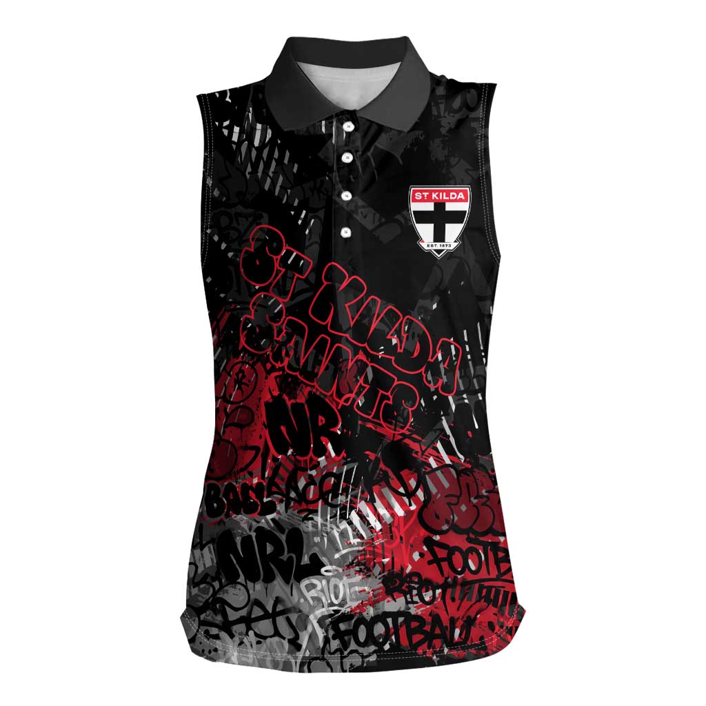 St Kilda Saints Women Sleeveless Polo Shirt Urban Graffiti Street Art - Bold Abstract Spray Paint