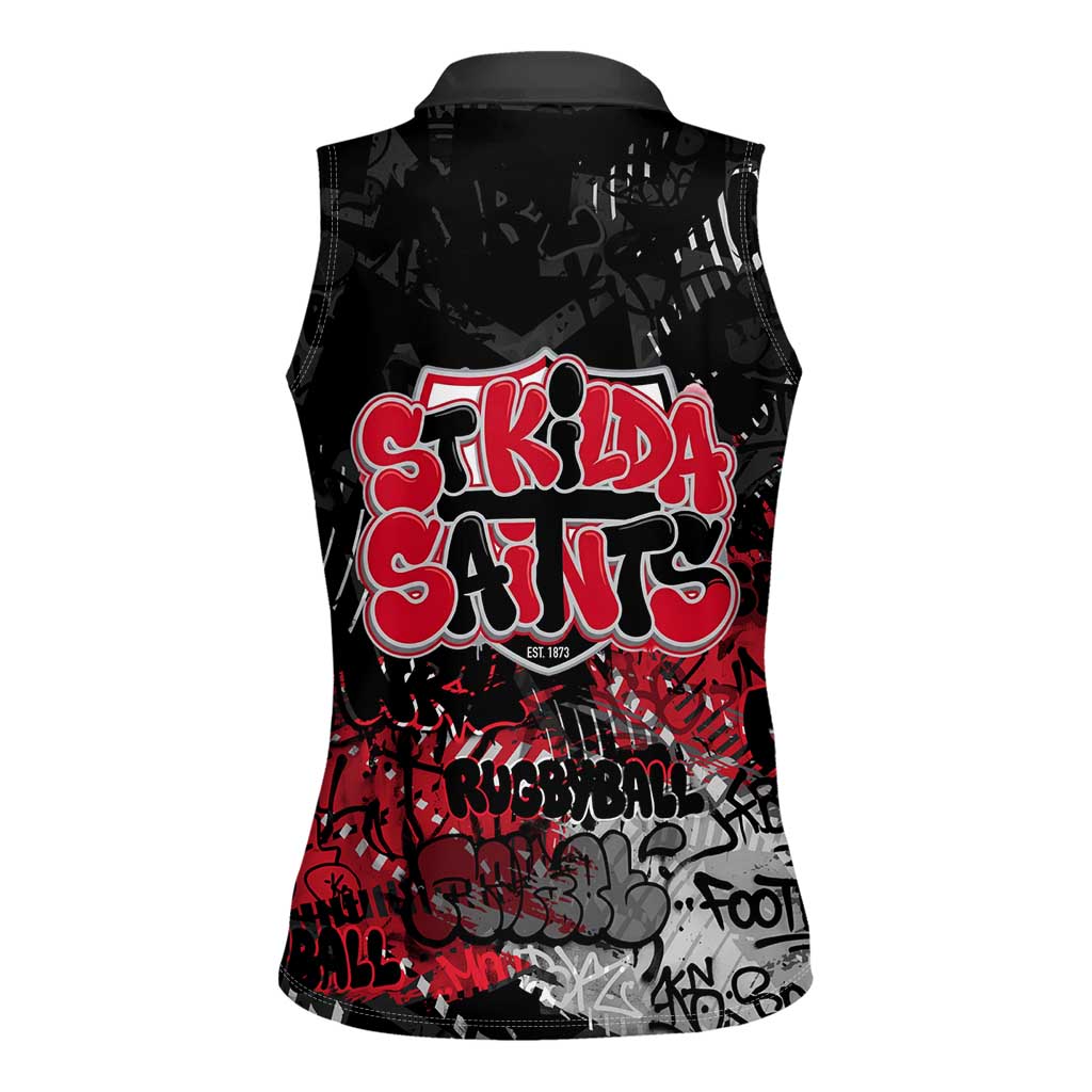 St Kilda Saints Women Sleeveless Polo Shirt Urban Graffiti Street Art - Bold Abstract Spray Paint