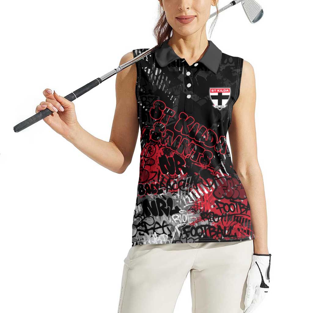 St Kilda Saints Women Sleeveless Polo Shirt Urban Graffiti Street Art - Bold Abstract Spray Paint