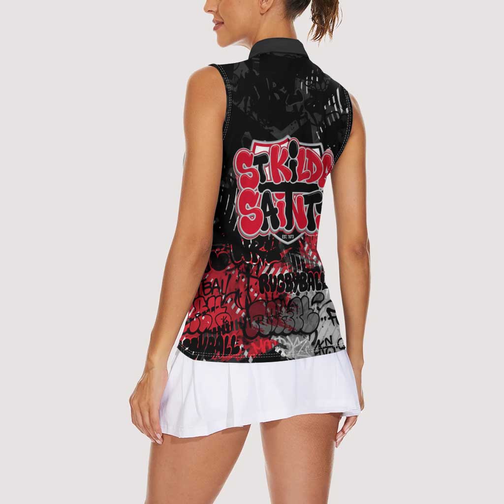 St Kilda Saints Women Sleeveless Polo Shirt Urban Graffiti Street Art - Bold Abstract Spray Paint