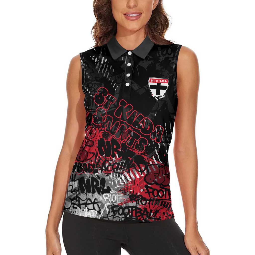 St Kilda Saints Women Sleeveless Polo Shirt Urban Graffiti Street Art - Bold Abstract Spray Paint