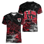 St Kilda Saints Women V-Neck T-Shirt Urban Graffiti Street Art - Bold Abstract Spray Paint
