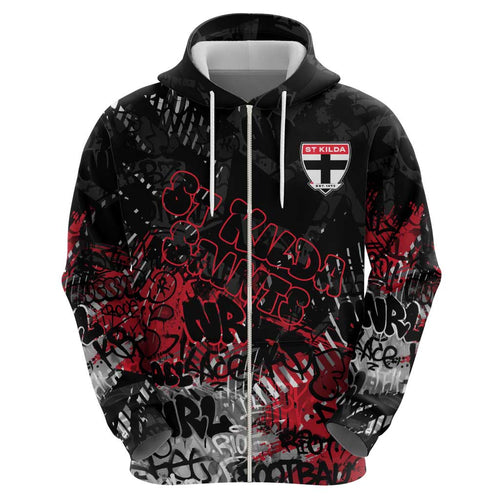St Kilda Saints Zip Hoodie Urban Graffiti Street Art - Bold Abstract Spray Paint