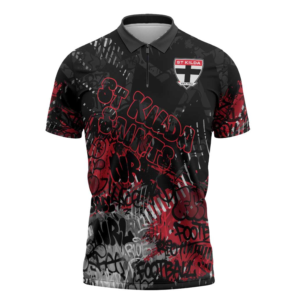 St Kilda Saints Zipper Polo Shirt Urban Graffiti Street Art - Bold Abstract Spray Paint