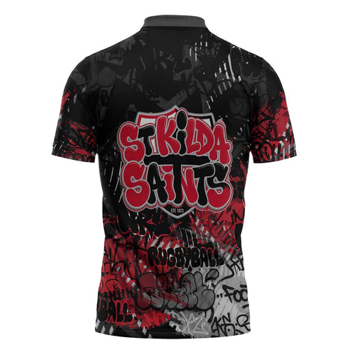 St Kilda Saints Zipper Polo Shirt Urban Graffiti Street Art - Bold Abstract Spray Paint