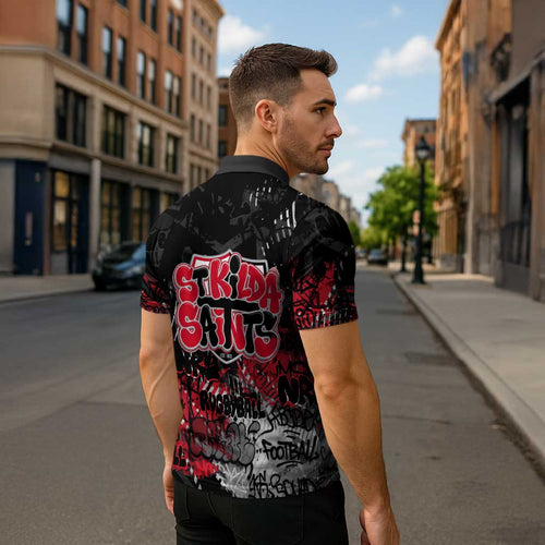 St Kilda Saints Zipper Polo Shirt Urban Graffiti Street Art - Bold Abstract Spray Paint