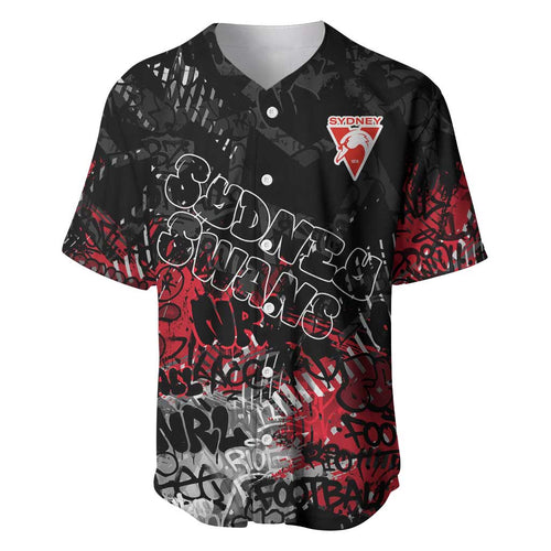 Sydney Swans Baseball Jersey Urban Graffiti Street Art - Bold Abstract Spray Paint