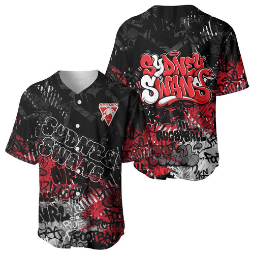 Sydney Swans Baseball Jersey Urban Graffiti Street Art - Bold Abstract Spray Paint