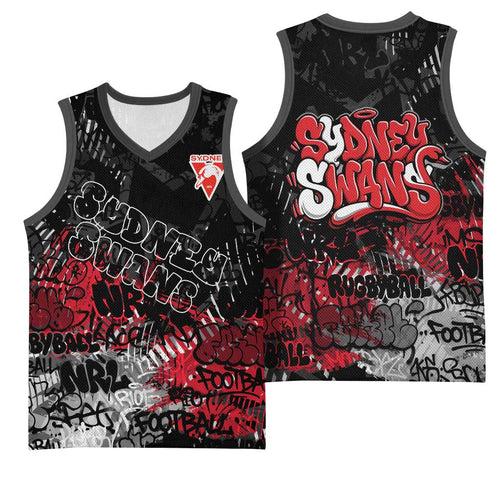 Sydney Swans Basketball Jersey Urban Graffiti Street Art - Bold Abstract Spray Paint