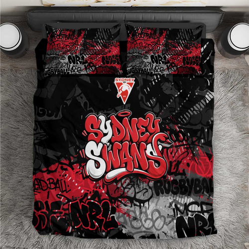Sydney Swans Bedding Set Urban Graffiti Street Art - Bold Abstract Spray Paint