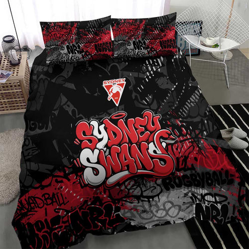 Sydney Swans Bedding Set Urban Graffiti Street Art - Bold Abstract Spray Paint
