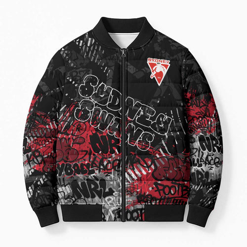 Sydney Swans Bomber Puffer Jacket Urban Graffiti Street Art - Bold Abstract Spray Paint