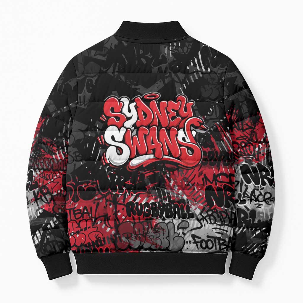 Sydney Swans Bomber Puffer Jacket Urban Graffiti Street Art - Bold Abstract Spray Paint