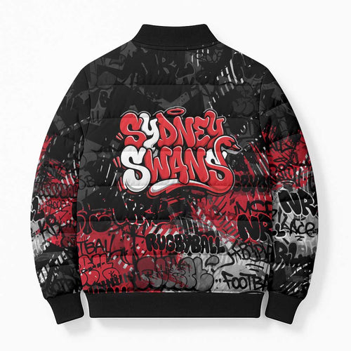 Sydney Swans Bomber Puffer Jacket Urban Graffiti Street Art - Bold Abstract Spray Paint