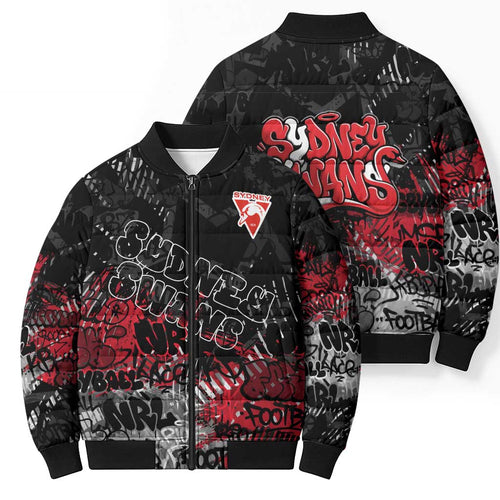 Sydney Swans Bomber Puffer Jacket Urban Graffiti Street Art - Bold Abstract Spray Paint