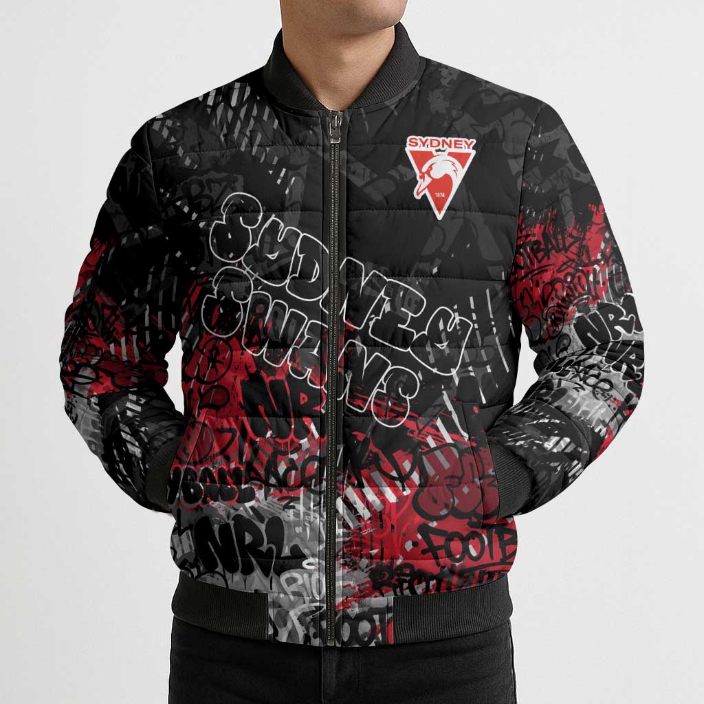 Sydney Swans Bomber Puffer Jacket Urban Graffiti Street Art - Bold Abstract Spray Paint