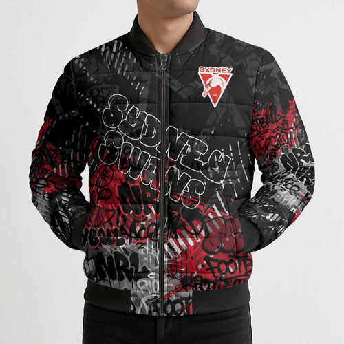 Sydney Swans Bomber Puffer Jacket Urban Graffiti Street Art - Bold Abstract Spray Paint