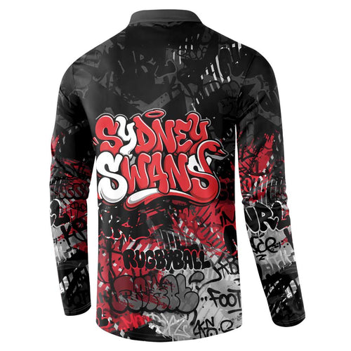 Sydney Swans Button Sweatshirt Urban Graffiti Street Art - Bold Abstract Spray Paint