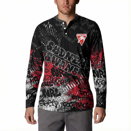 Sydney Swans Button Sweatshirt Urban Graffiti Street Art - Bold Abstract Spray Paint