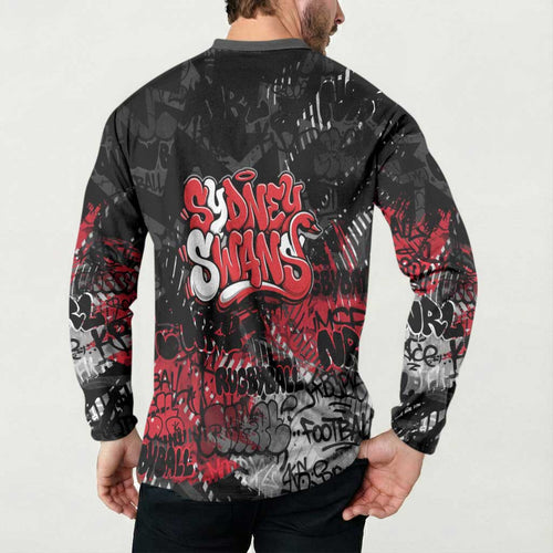 Sydney Swans Button Sweatshirt Urban Graffiti Street Art - Bold Abstract Spray Paint
