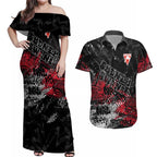 Sydney Swans Couples Matching Off Shoulder Maxi Dress and Hawaiian Shirt Urban Graffiti Street Art - Bold Abstract Spray Paint