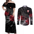 Sydney Swans Couples Matching Off Shoulder Maxi Dress and Long Sleeve Button Shirt Urban Graffiti Street Art - Bold Abstract Spray Paint