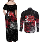 Sydney Swans Couples Matching Off Shoulder Maxi Dress and Long Sleeve Button Shirt Urban Graffiti Street Art - Bold Abstract Spray Paint