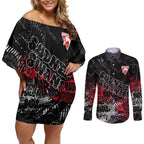 Sydney Swans Couples Matching Off Shoulder Short Dress and Long Sleeve Button Shirt Urban Graffiti Street Art - Bold Abstract Spray Paint