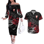 Sydney Swans Couples Matching Off The Shoulder Long Sleeve Dress and Hawaiian Shirt Urban Graffiti Street Art - Bold Abstract Spray Paint