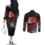 Sydney Swans Couples Matching Off The Shoulder Long Sleeve Dress and Long Sleeve Button Shirt Urban Graffiti Street Art - Bold Abstract Spray Paint