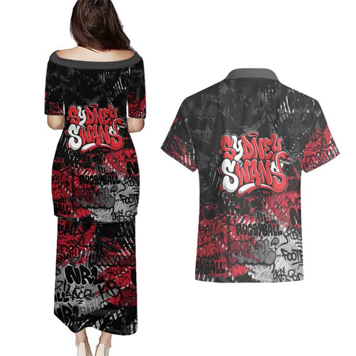 Sydney Swans Couples Matching Puletasi and Hawaiian Shirt Urban Graffiti Street Art - Bold Abstract Spray Paint