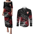 Sydney Swans Couples Matching Puletasi and Long Sleeve Button Shirt Urban Graffiti Street Art - Bold Abstract Spray Paint