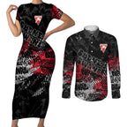 Sydney Swans Couples Matching Short Sleeve Bodycon Dress and Long Sleeve Button Shirt Urban Graffiti Street Art - Bold Abstract Spray Paint