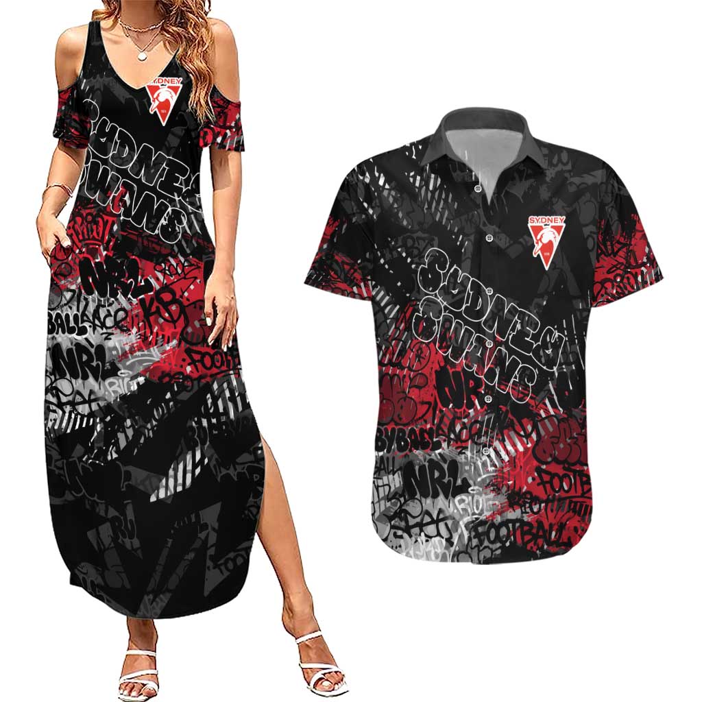 Sydney Swans Couples Matching Summer Maxi Dress and Hawaiian Shirt Urban Graffiti Street Art - Bold Abstract Spray Paint