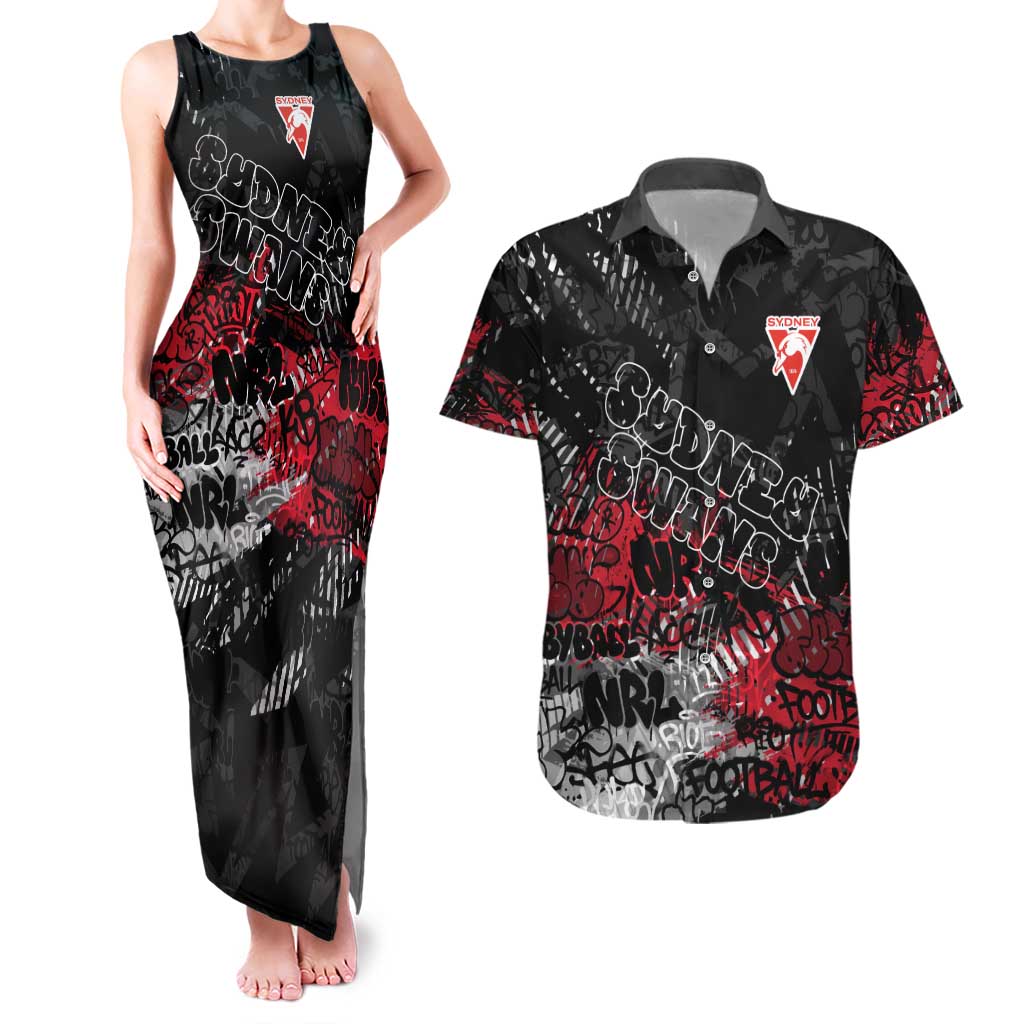 Sydney Swans Couples Matching Tank Maxi Dress and Hawaiian Shirt Urban Graffiti Street Art - Bold Abstract Spray Paint